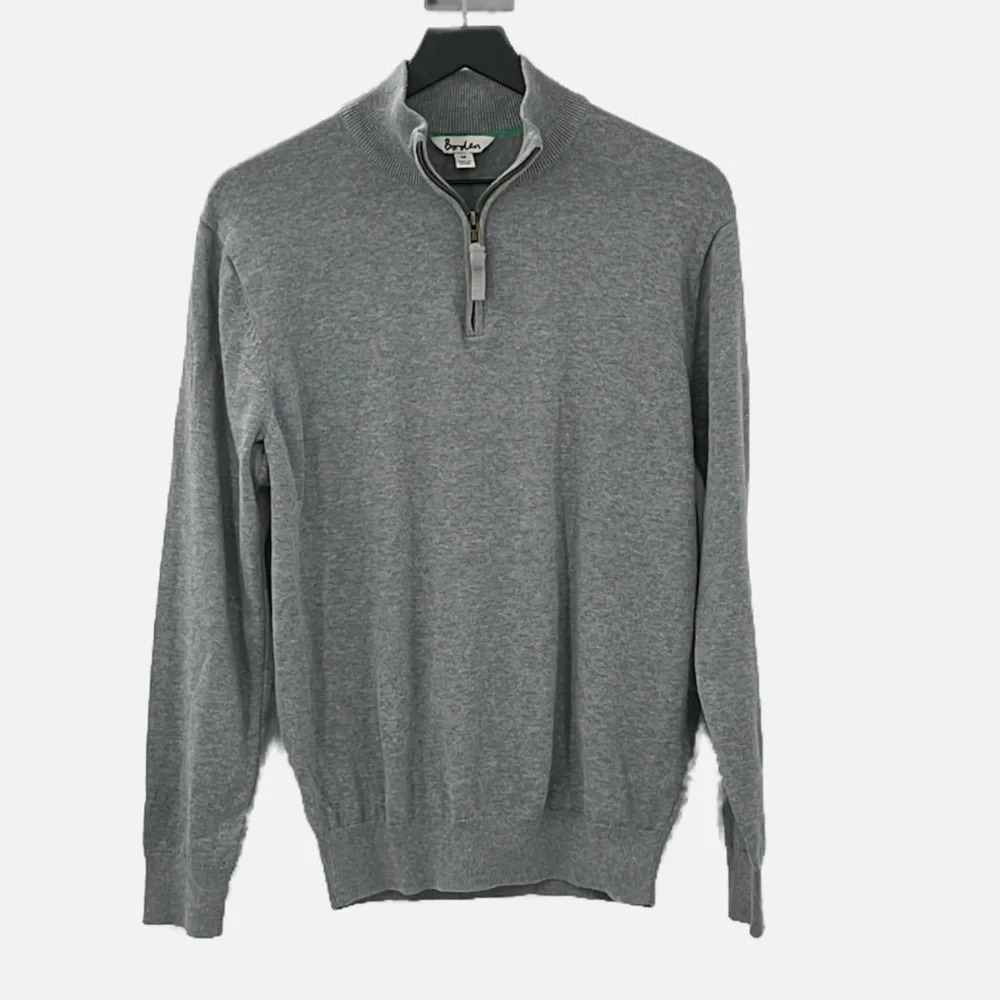 Boden Cotton 1/4 Zip Pullover Sweater in Gray - Size Medium